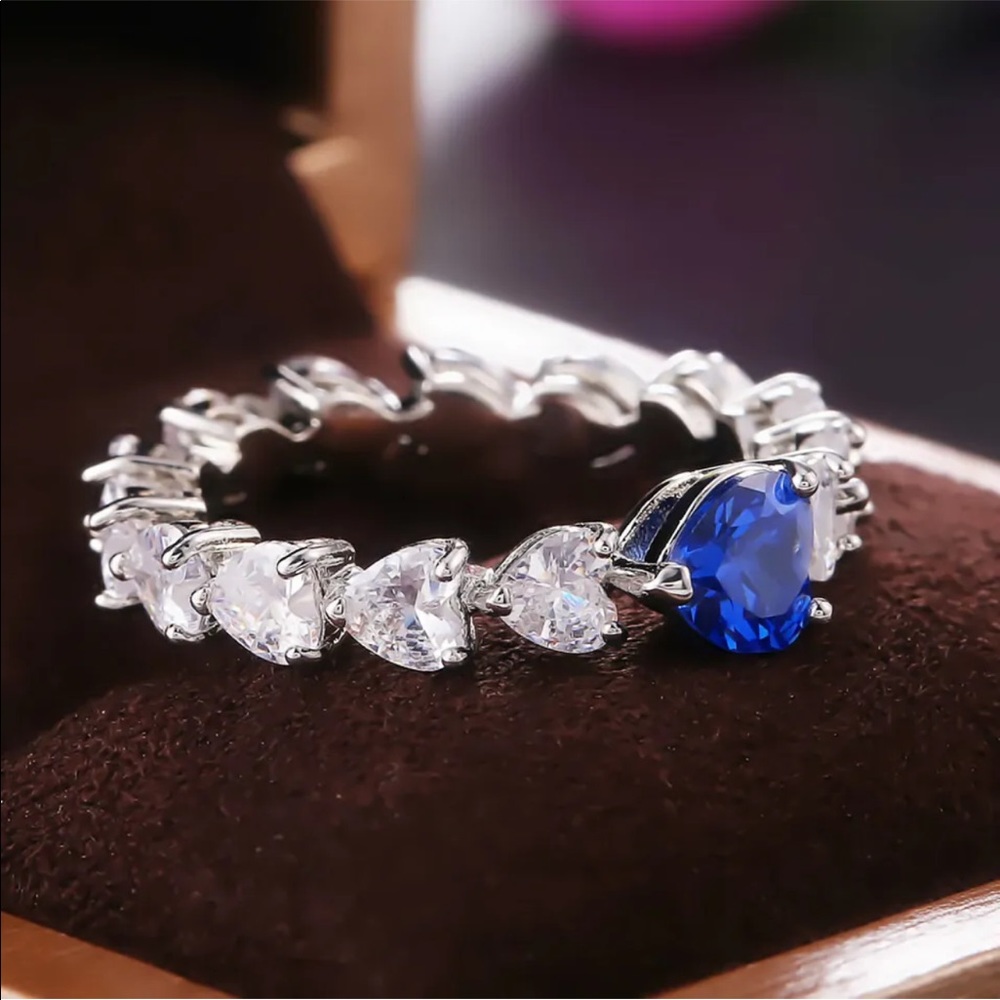 New 925 Pretty Heart Cubic Zircon Women sapphire Ring - Picture 2 of 5